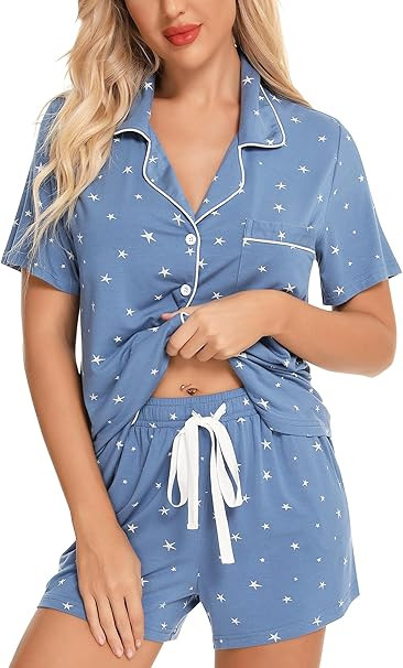 Leikar Womens Button Down Pajama Sets Bride Pajamas Sets Sleepwear Shorts Lounge Set | Amazon (US)
