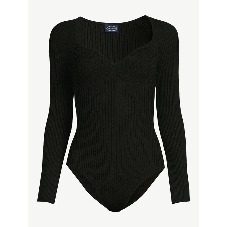 Scoop Women's Ribbed Bodysuit with Long Sleeves | Walmart (US)