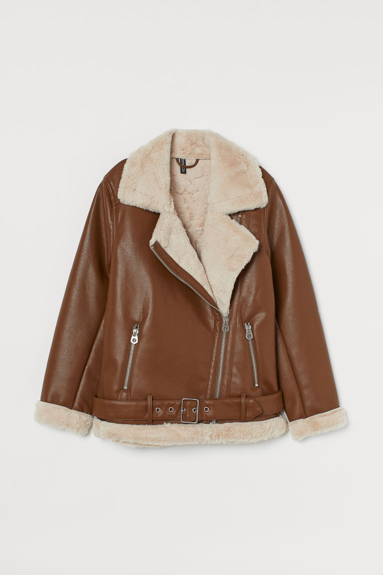 H & M - Faux Shearling-detail Jacket - Orange | H&M (US + CA)