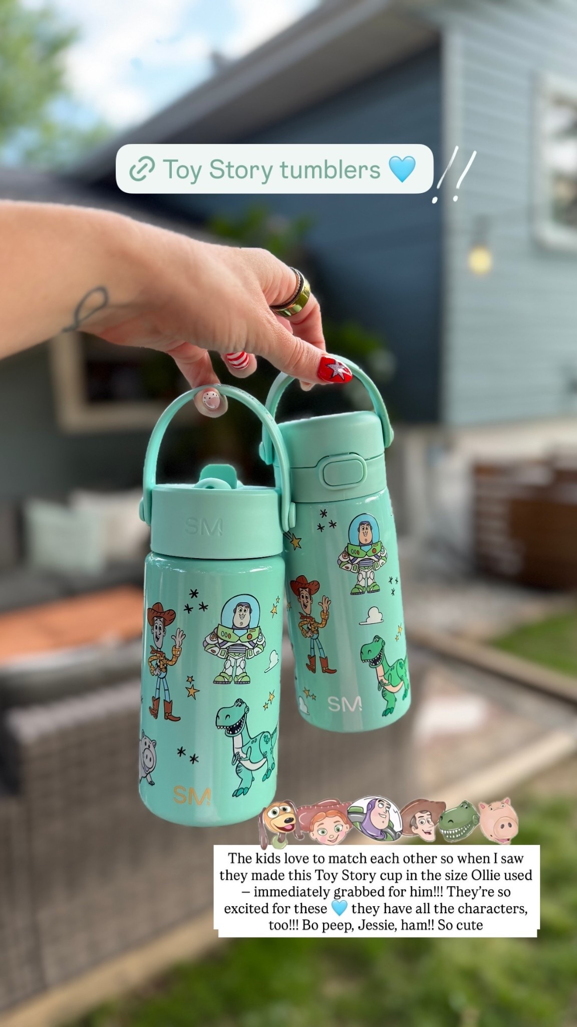 The kids love to match each other so when I saw they made this Toy Story cup in the size Ollie used — immediately grabbed for him!!! They’re so excited for these 🩵 they have all the characters, too!!! Bo peep, Jessie, ham!! So cute  @shopsimplemodern @toystory @disney