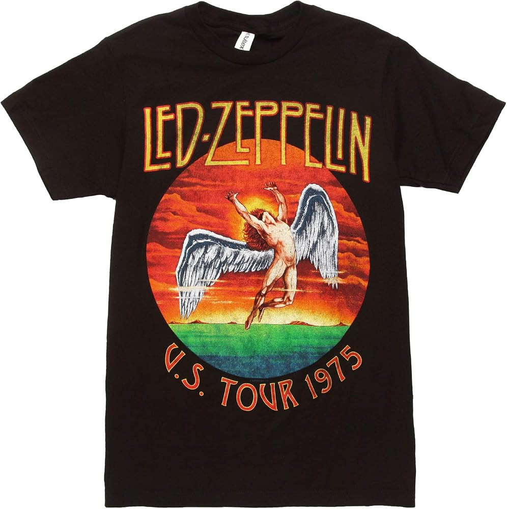 Led Zeppelin Classic Rock Band US 1975 Tour Mens Graphic Short Sleeve Crewneck T-Shirt | Amazon (US)