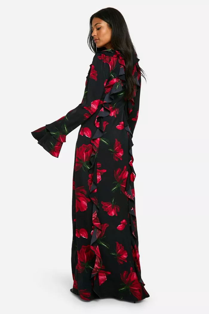 Tall Floral Ruffle Chiffon Maxi Dress | boohoo (US & Canada)