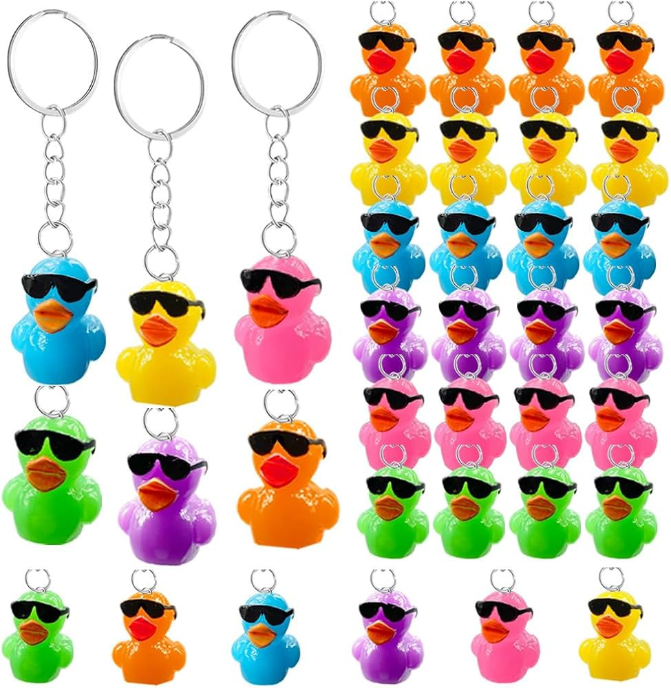 24 Pcs Plastic Duck Keychains Duck Party Favors Cute 3D Duck Resin Duck Chains with Sunglasses Ch... | Amazon (US)