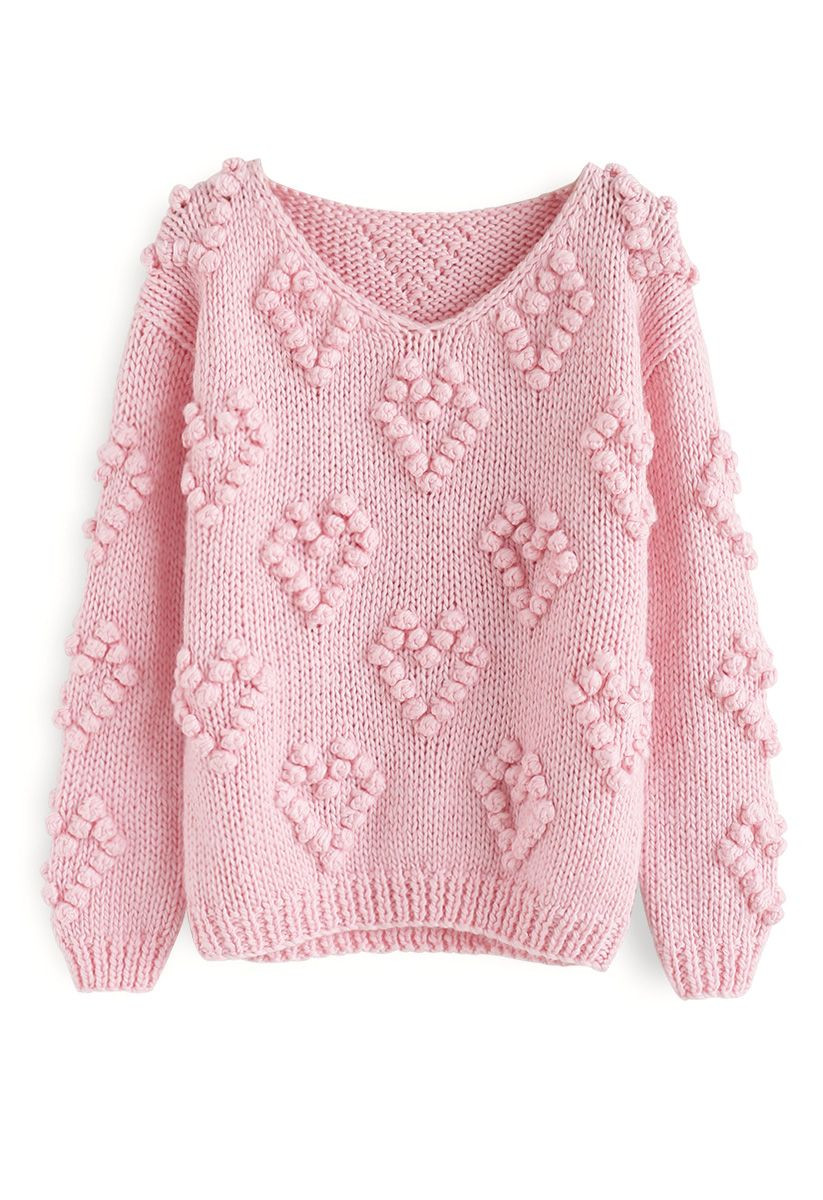 Knit Your Love V-Neck Sweater in Pink | Chicwish
