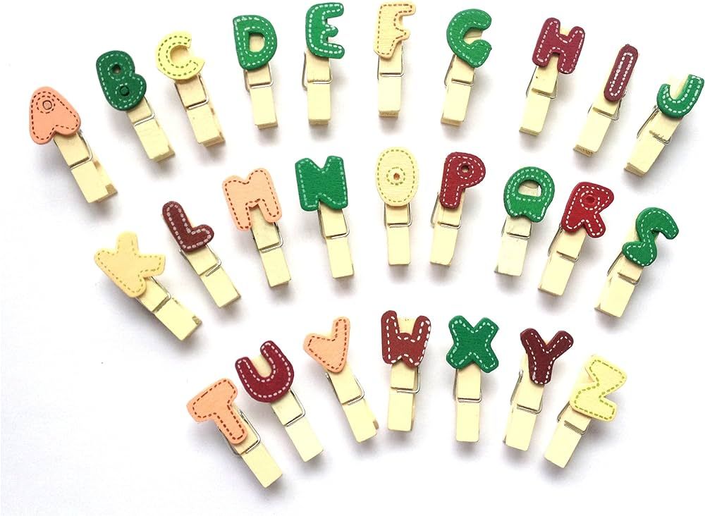 LWR CRAFTS Wooden Mini Clothespins Letters 26 Pieces | Amazon (US)