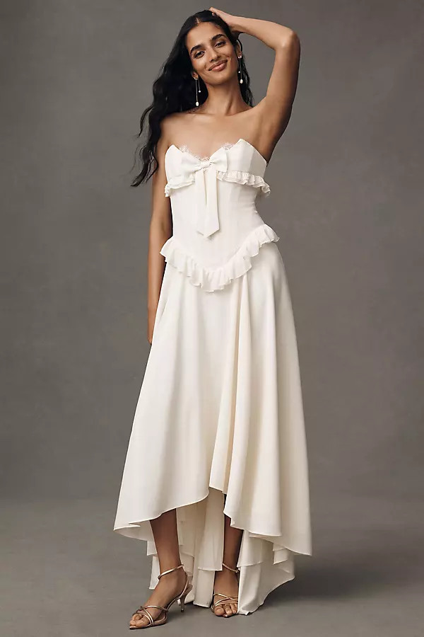 Harmony Silk Strapless Corset Drop-Waist High-Low Maxi Dress | Anthropologie (US)