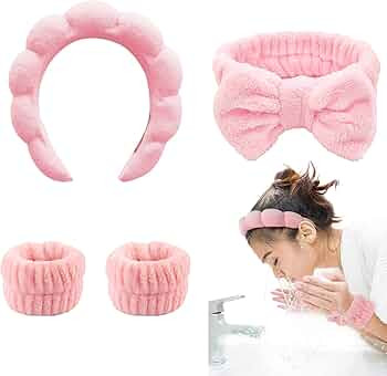 4-Piece Spa Headband & Wristband Set， Reusable Makeup & Skincare Accessories for Face Washing, ... | Amazon (US)