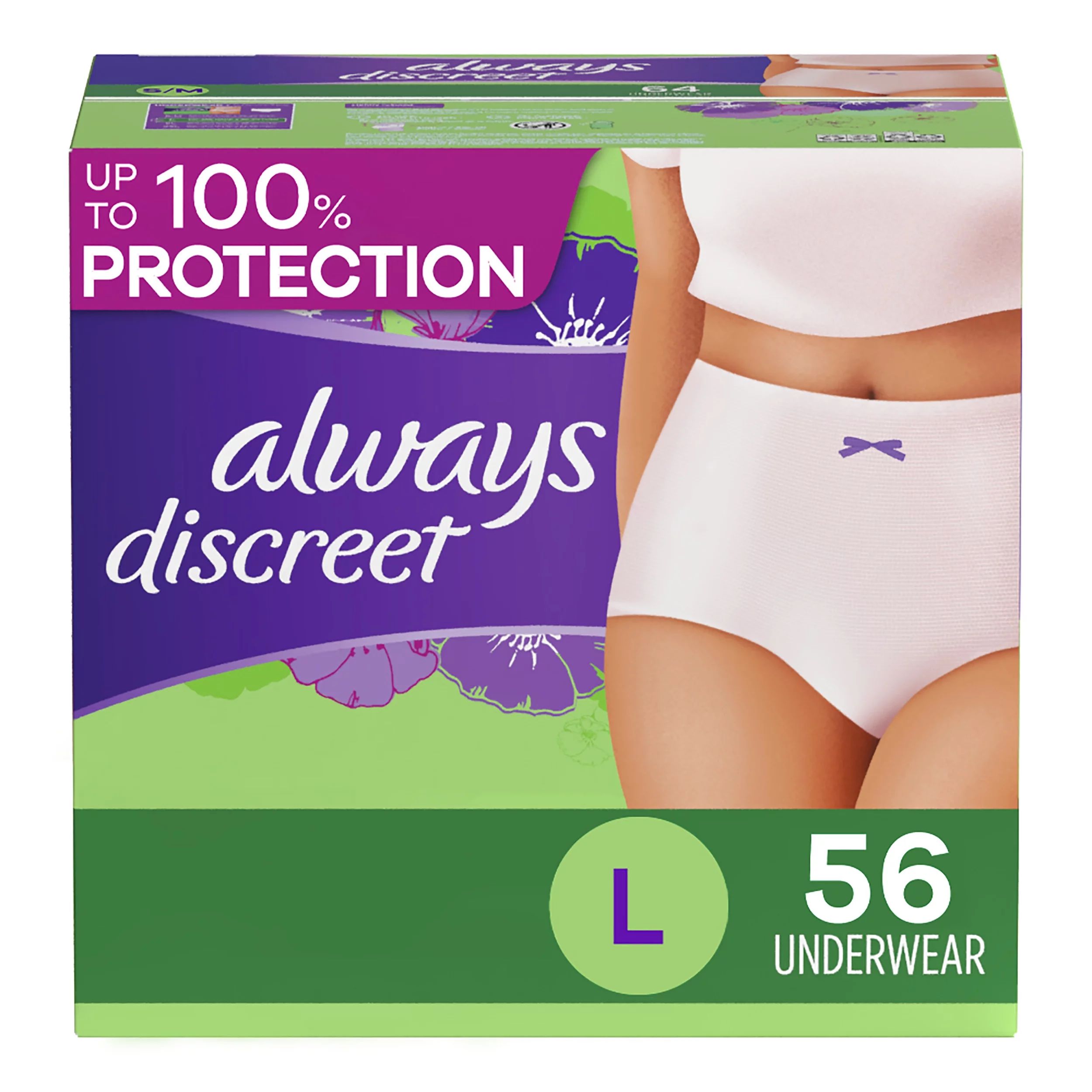 Always Discreet, Postpartum Incontinence Underwear for Women, Maximum, L, 56 Ct - Walmart.com | Walmart (US)