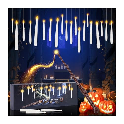 Halloween Floating Candles,20Pcs Flameless Hanging Floating Candles with Magic Wand Remote Control,Flicker Warm Lights Led Window Candles with Battery Operated For Halloween,Party Birthday Indoor | Amazon (US)