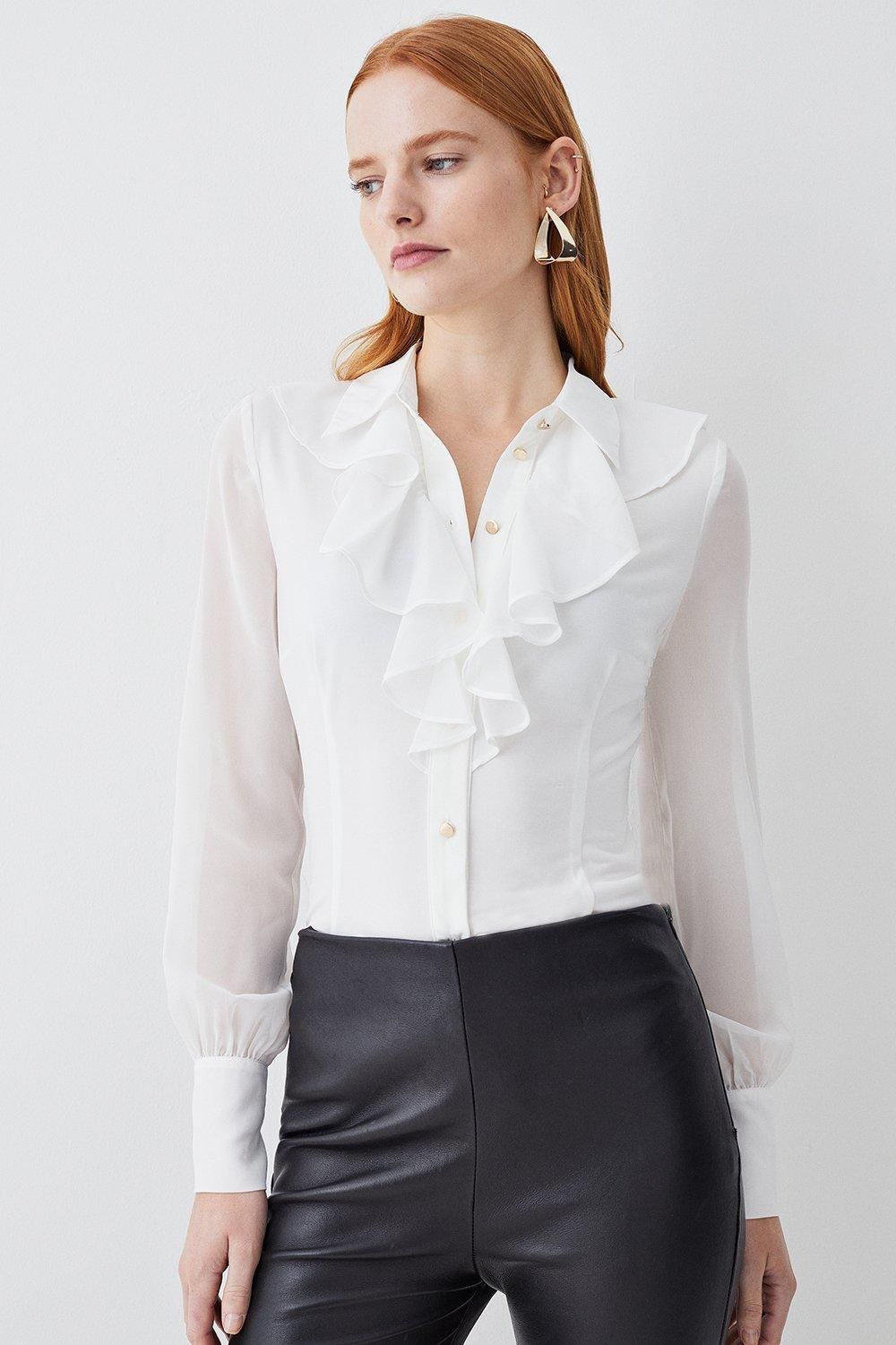 Frill Detail Button Up Shirt | Karen Millen US