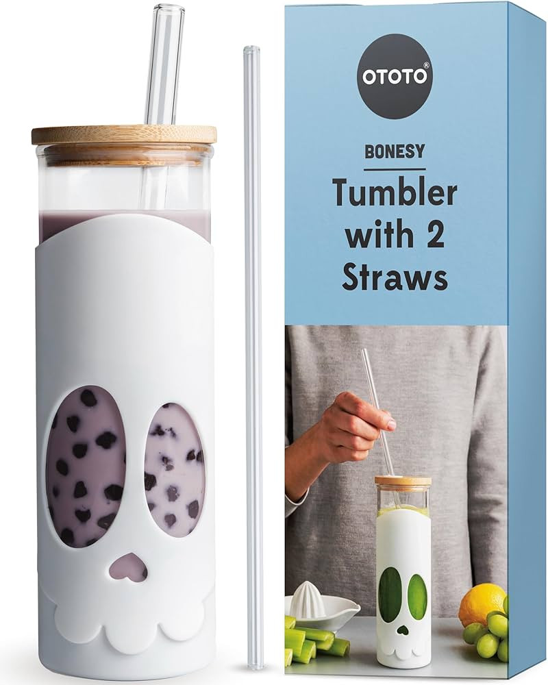 OTOTO NEW Bonesy Glass Tumbler with Straw and Lid - 17oz Cute Glass Water Bottle Tumblers, Goth A... | Amazon (US)
