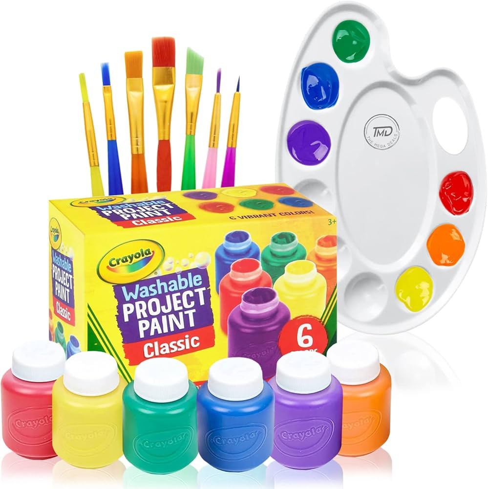 Washable Kids Paint 6 Count, 7 Paint Brushes, Paint Palette - Washable Paint Set For Kids Craft P... | Amazon (US)