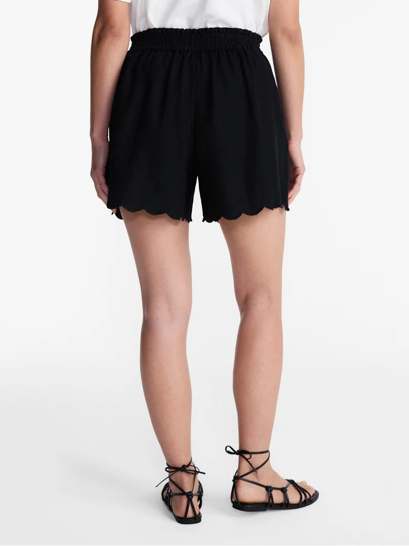 Time and Tru Women's Linen Blend Shorts with Scalloped Hem, Sizes XS-XXXL | Walmart (US)