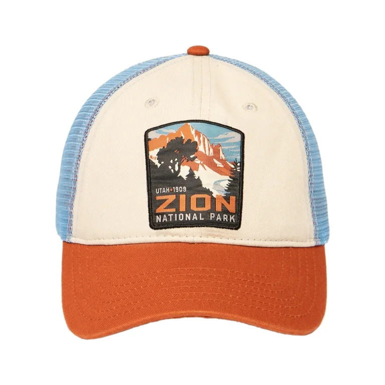 Zion National Park Utah Men's Retro Vintage 1909 Stitch Patch Trucker Hat Cap (Cream/Blue/Burnt O... | Walmart (US)