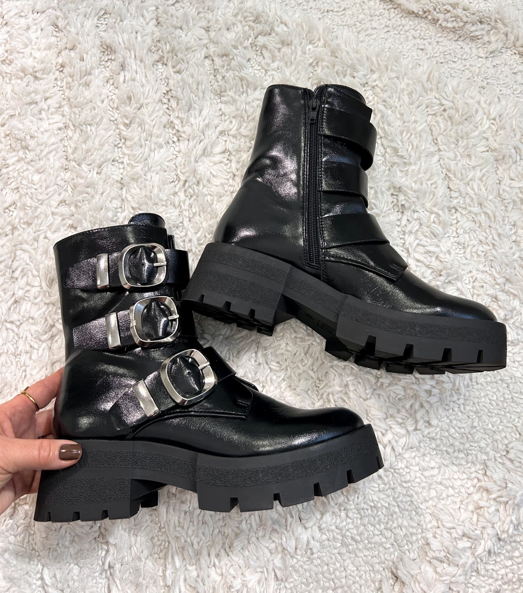 $45 buckle combat boots will be on repeat this fall!  Fit true to size. Super comfy too! 

#LTKShoeCrush #LTKSeasonal #LTKFindsUnder50