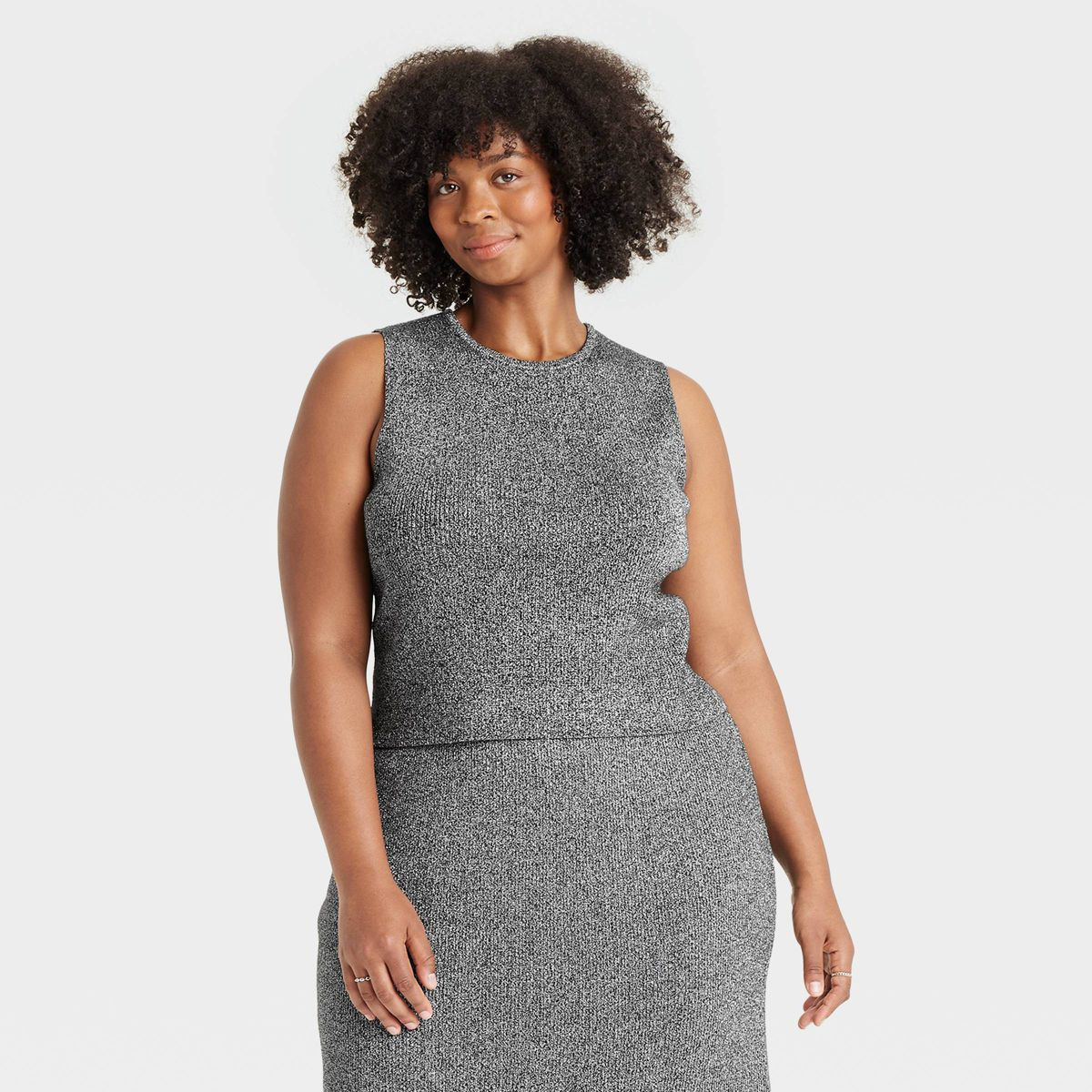 Women's Crewneck Lurex Pullover Sweater Tank - A New Day™ Silver | Target