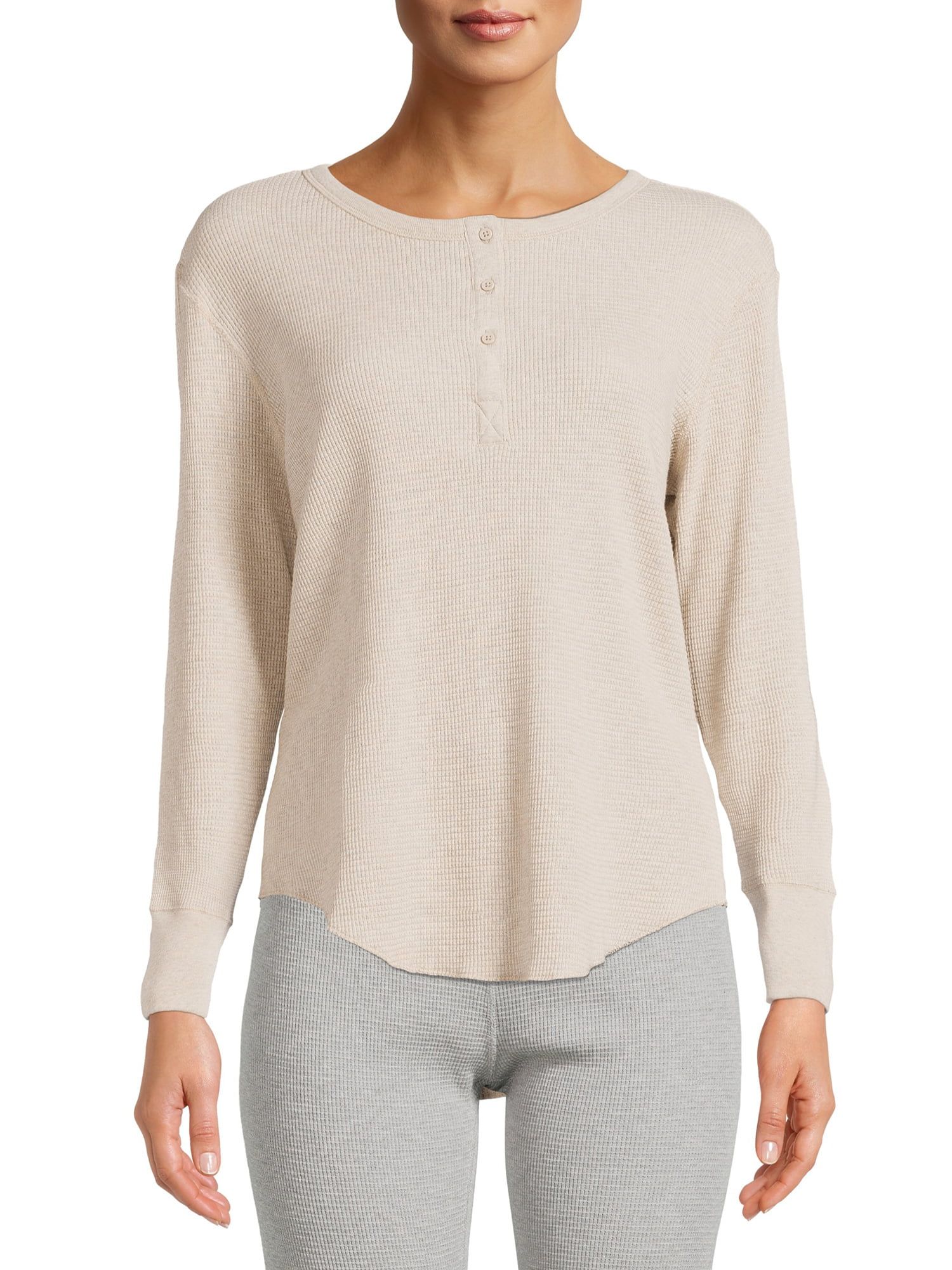 Hanes Women's Relaxed Fit Waffle Knit Thermal Henley - Walmart.com | Walmart (US)