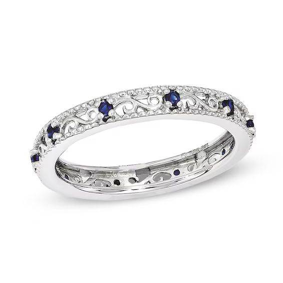 Stackable Expressions™ Lab-Created Blue Sapphire Filigree Eternity Band in Sterling Silver|Zale... | Zales
