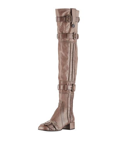 Multi-Buckle Leather Over-the-Knee Boot | Neiman Marcus