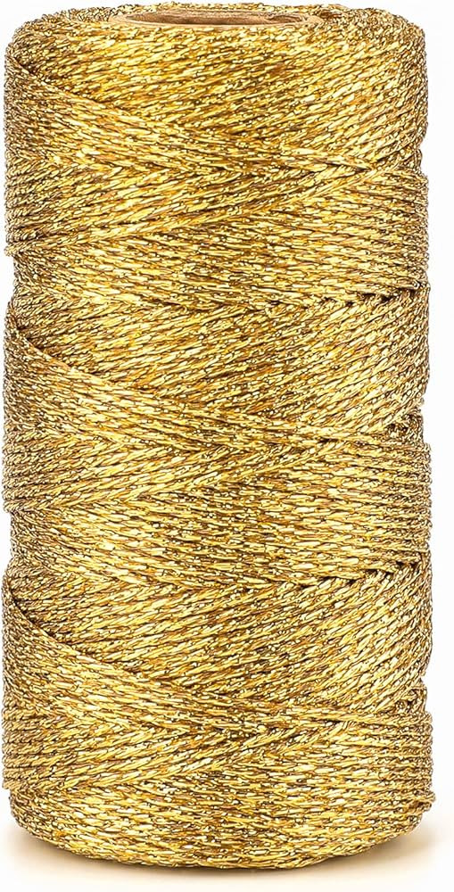 jijAcraft 328 Feet Gold String Twine - 1.5mm Metallic Thread Gift Wrapping - Inelastic Macrame Gl... | Amazon (US)