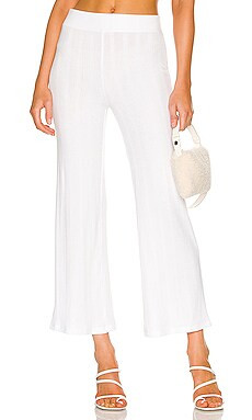 JONATHAN SIMKHAI STANDARD Celia Everyday Rib Cropped Wide Leg Pant in White from Revolve.com | Revolve Clothing (Global)