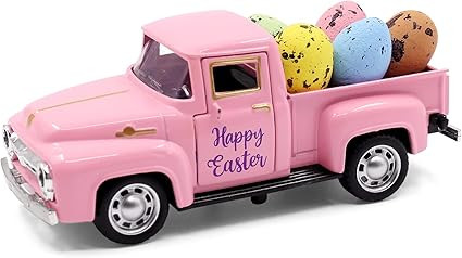 Huray Rayho Easter Truck with Eggs Metal Pink Vintage Farm Pickup Farmhouse Tabletop Tiered Tray ... | Amazon (US)