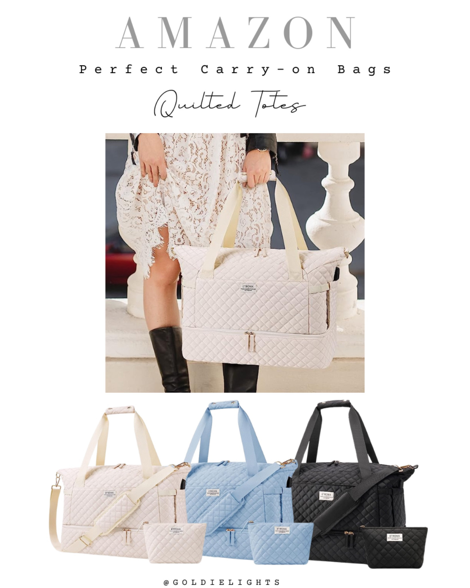 Amazon Quilted tote bag. This is the perfect carry-on bag or weekender travel bag. Amazon favorite travel bag. 

#LTKstyletip #LTKtravel #LTKFind