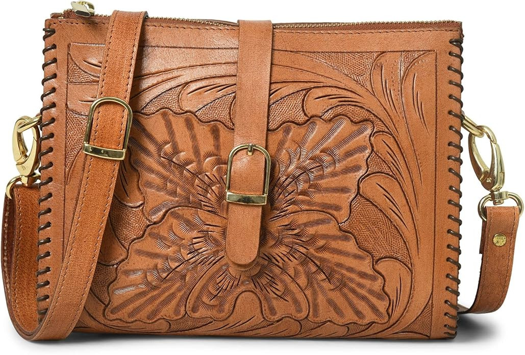 ADYAN Western Leather Crossbody Bags for Women Sling Bag Satchel Bag Hand-tooled Floral Carving G... | Amazon (US)