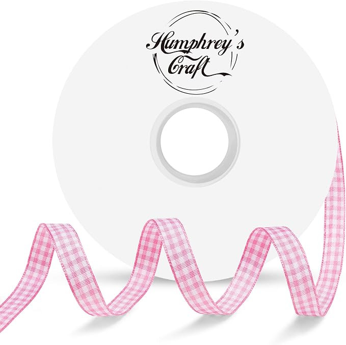 Humphrey's Craft 3/8 Inch Wide Pink and White Gingham Ribbons Spool - 50 Yards Variety of Color f... | Amazon (US)