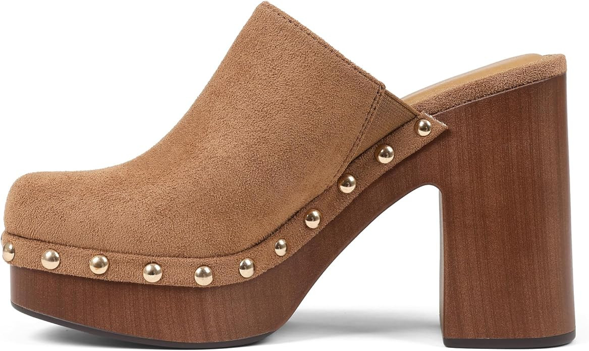 Oiamenne Womens Platform Clogs Mules Chunky High Heeled Sandals Round Toe Slip On Slides Rivet St... | Amazon (US)