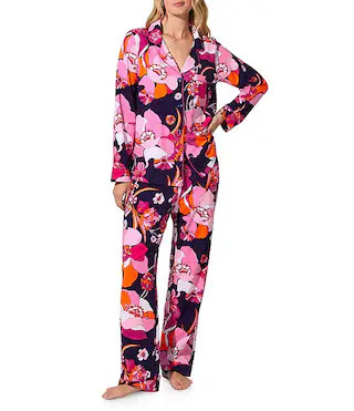 x Trina Turk Floral Print Long Sleeve Notch Collar Knit Long Pajama Set | Dillard's