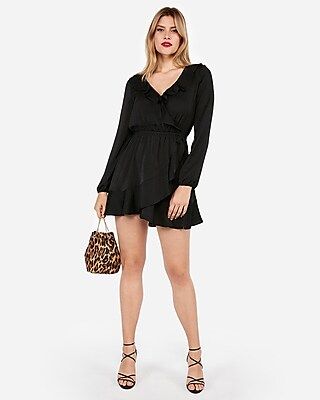 Ruffle Elastic Waist Wrap Dress | Express