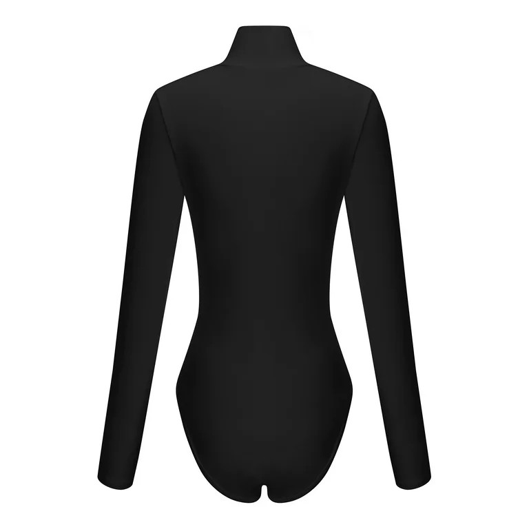 Long Sleeve Turtleneck Bodysuit, Casual Solid Basic Woman Body, High Neck Bodysuits Slim Tops, Bl... | Walmart (US)