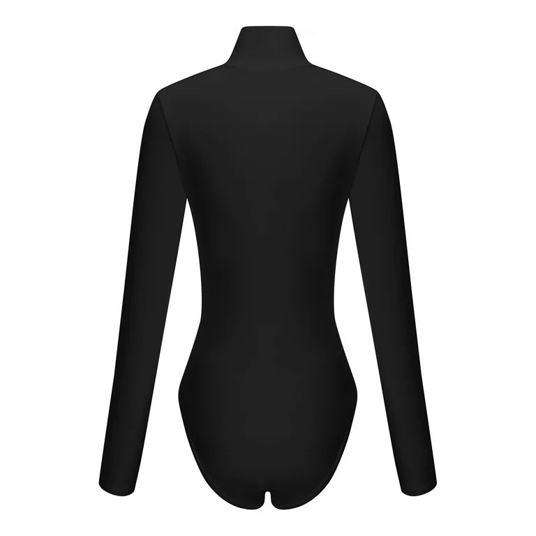 Long Sleeve Turtleneck Bodysuit, Casual Solid Basic Woman Body, High Neck Bodysuits Slim Tops, Bl... | Walmart (US)