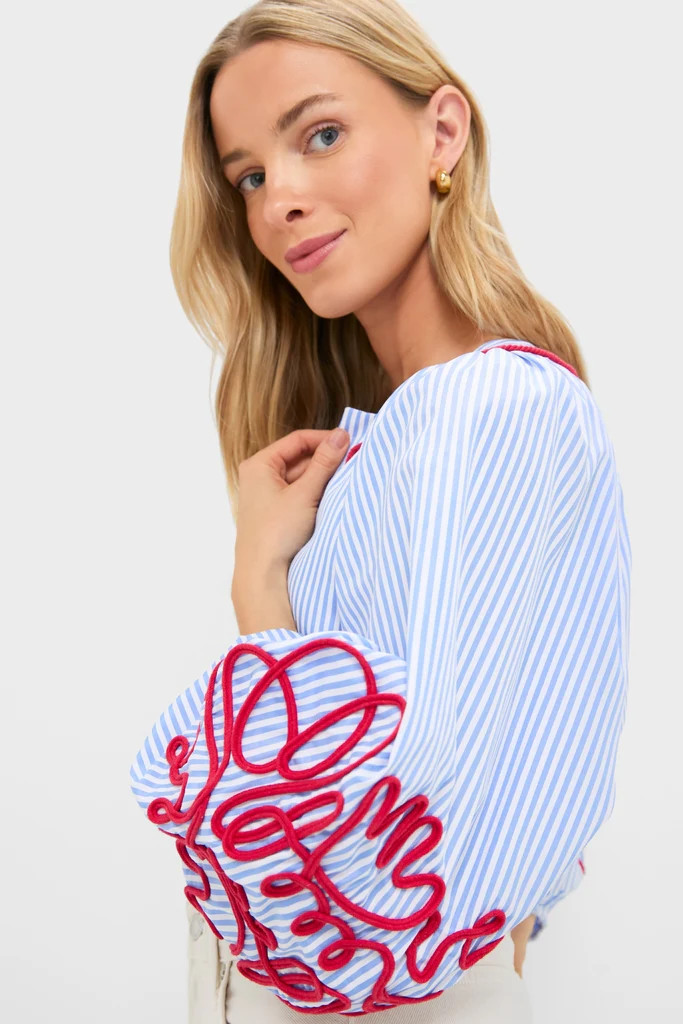 Blue Stripe & Red Soutache Stella Blouse | Tuckernuck (US)
