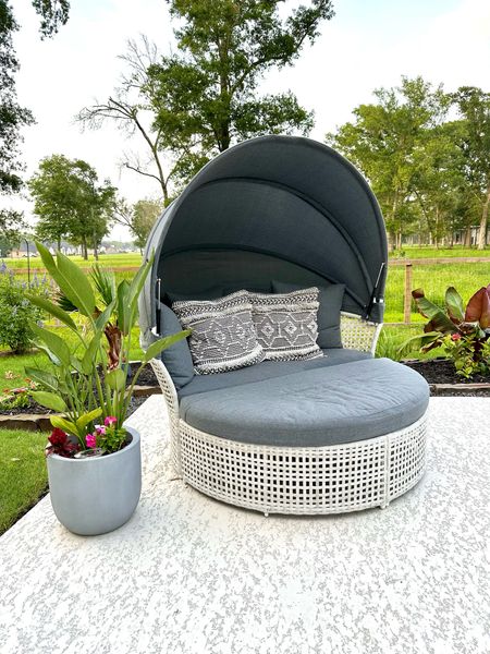 Walmart outdoor daybed is finally back in stock in this color! It’s been months!!! Super comfortable and can be two pieces or one. #walmartpartner #iywyk #walmartoutdooroasis #patioset #outdoorset #outdoorfurniture #patiofurniture Lounge chair. Summer, summer finds, summer favorites, summer porch, summer decor, summer outdoor inspiration, outdoor decor, porch finds, porch favorites, porch inspiration, porch decor, porch furniture, black planters, black porch swing, woven hanging planter basket, garden bed with stand, pillar candle lantern, outdoor rug, wicker outdoor lantern, welcome half moon doormat, outdoor door mat, porch wall light, porch sconces, wood stump accent table, throw pillow, outdoor pillow, Modern home decor, modern planter pot, black pot, plant pot, black home decor
Black patio furniture, modern patio furniture, arhaus dupe, crate and barrel dupe, Serena and Lily dupe. Patio chair. 

#LTKhome #LTKSeasonal