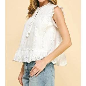NEW PINCH ellie eyelet ruffle sleeve top in white | Poshmark