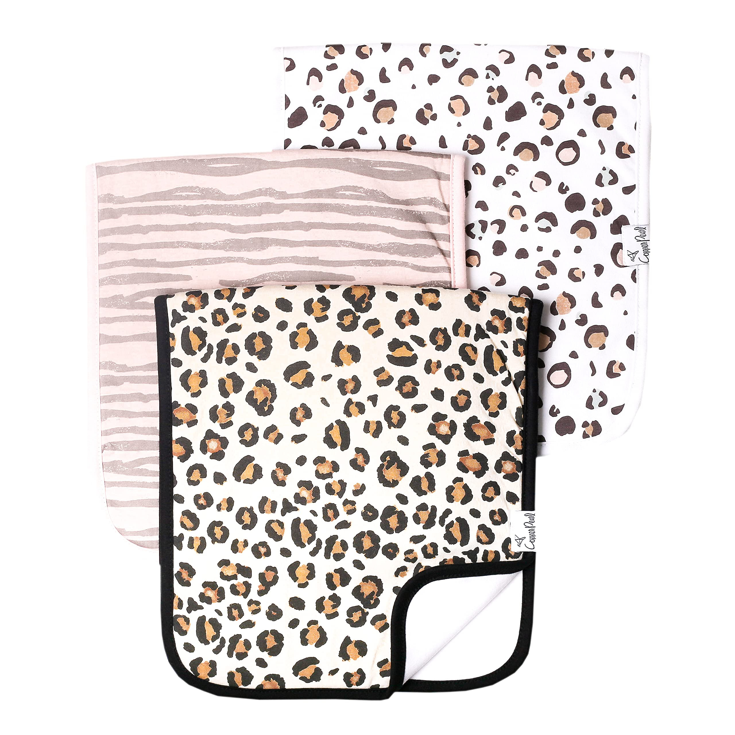 Copper Pearl Premium Baby Burp Cloths - 3-Pack Large Cotton Burp Cloths, Extra Soft Spit Up Rags with 3 Absorbent Layers, Perfect for Baby Boy and Baby Girl Gifts (21" x 10" Size, Zara Set) | Amazon (US)