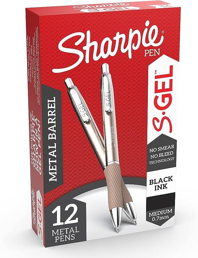 Sharpie S-Gel, Gel Pens, Sleek Metal Barrel, Champagne, Medium Point (0.7mm), Black Ink, 12 Count | Amazon (US)