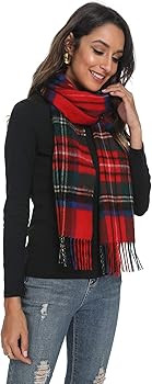 Viamulion 100% Wool Warm Plaid Winter Scarf Elegant Collection Warm Solid Plaid Scarf，Perfect G... | Amazon (US)