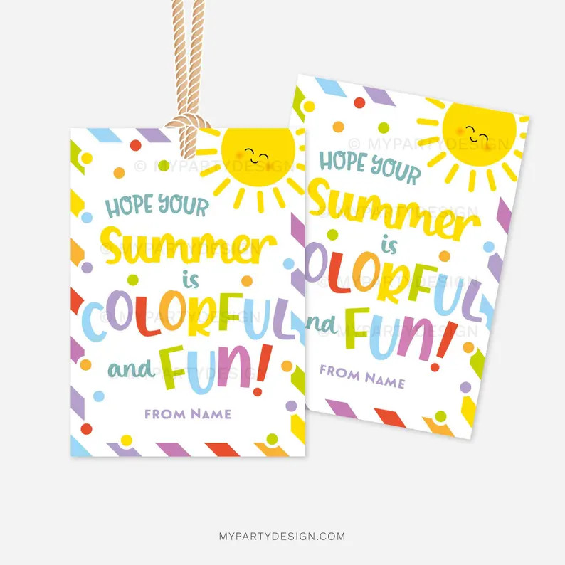 Summer Colorful and Fun Gift Tag, End of School Year Gift Label for Class Gifts, Crayon Pens Tag ... | Etsy (Global)