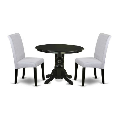 Small Round Kitchen Dining Set - 3Pc Table & Chairs - Linen Grayish Blue Fabric - Modern Baroque Design | Target