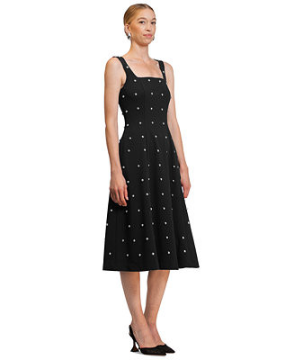 RACHEL Rachel Roy Women's Zahra Nailhead Trim Square Neck Midi Dress - Macy's | Macy's