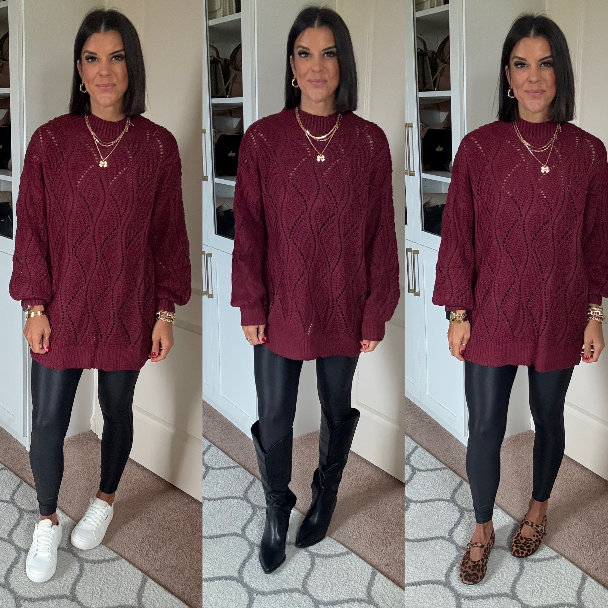 Sized up one to a medium in this sweater for an oversized fit. Size xs in leggings shoes all fit tts

#LTKSeasonal