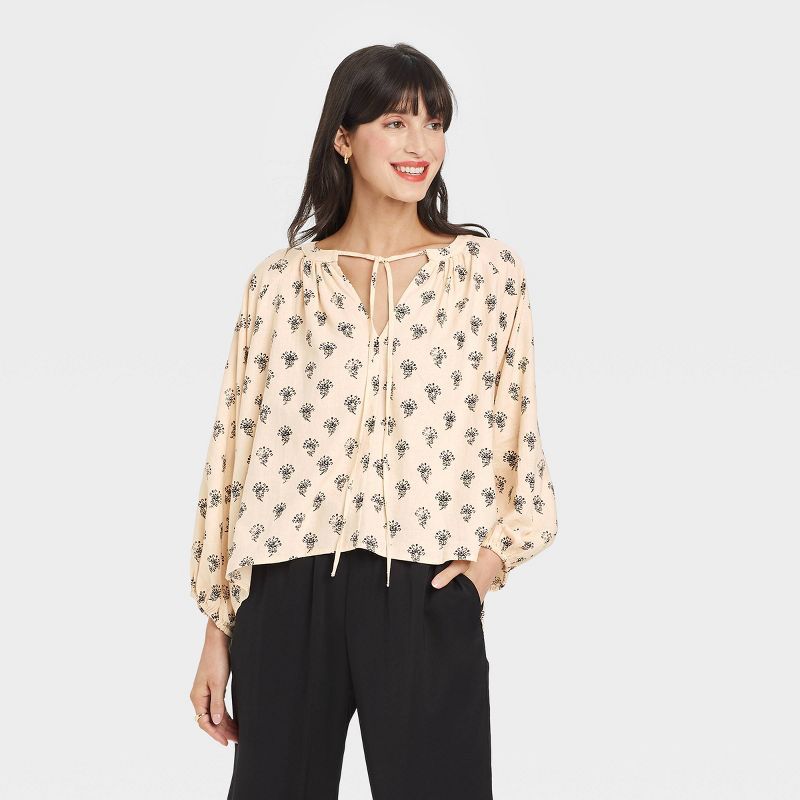 Women's Balloon Long Sleeve Blouse - A New Day™ Cream Floral | Target