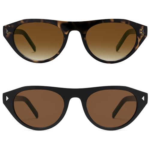 VANLINKER Retro Small Oval Sunglasses for Women Men Trendy Narrow Round Cateye Shades VL9915,Tortoise+Brown | Amazon (US)