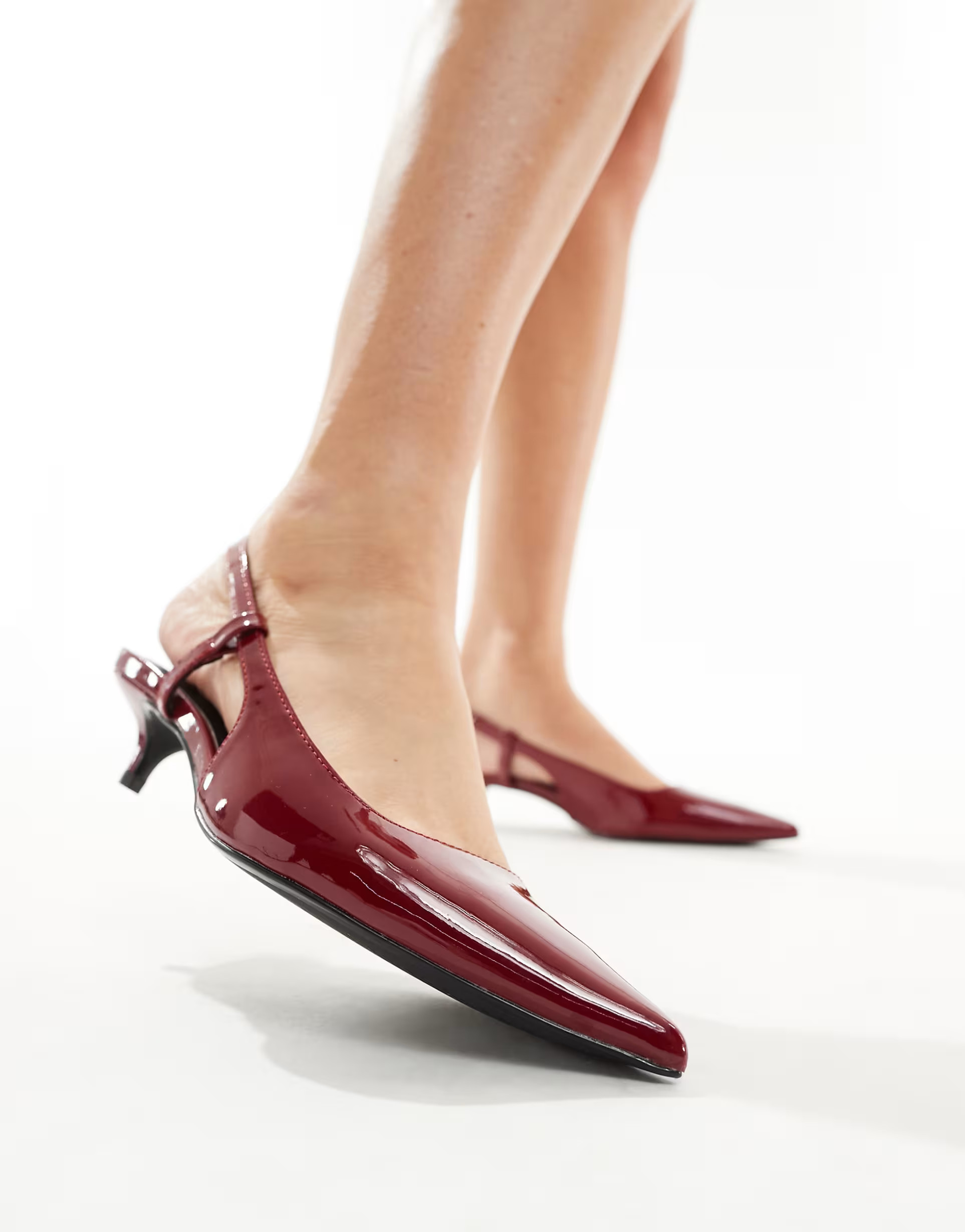 Pull&Bear pointed toe sling back kitten heel in cherry red | ASOS (Global)