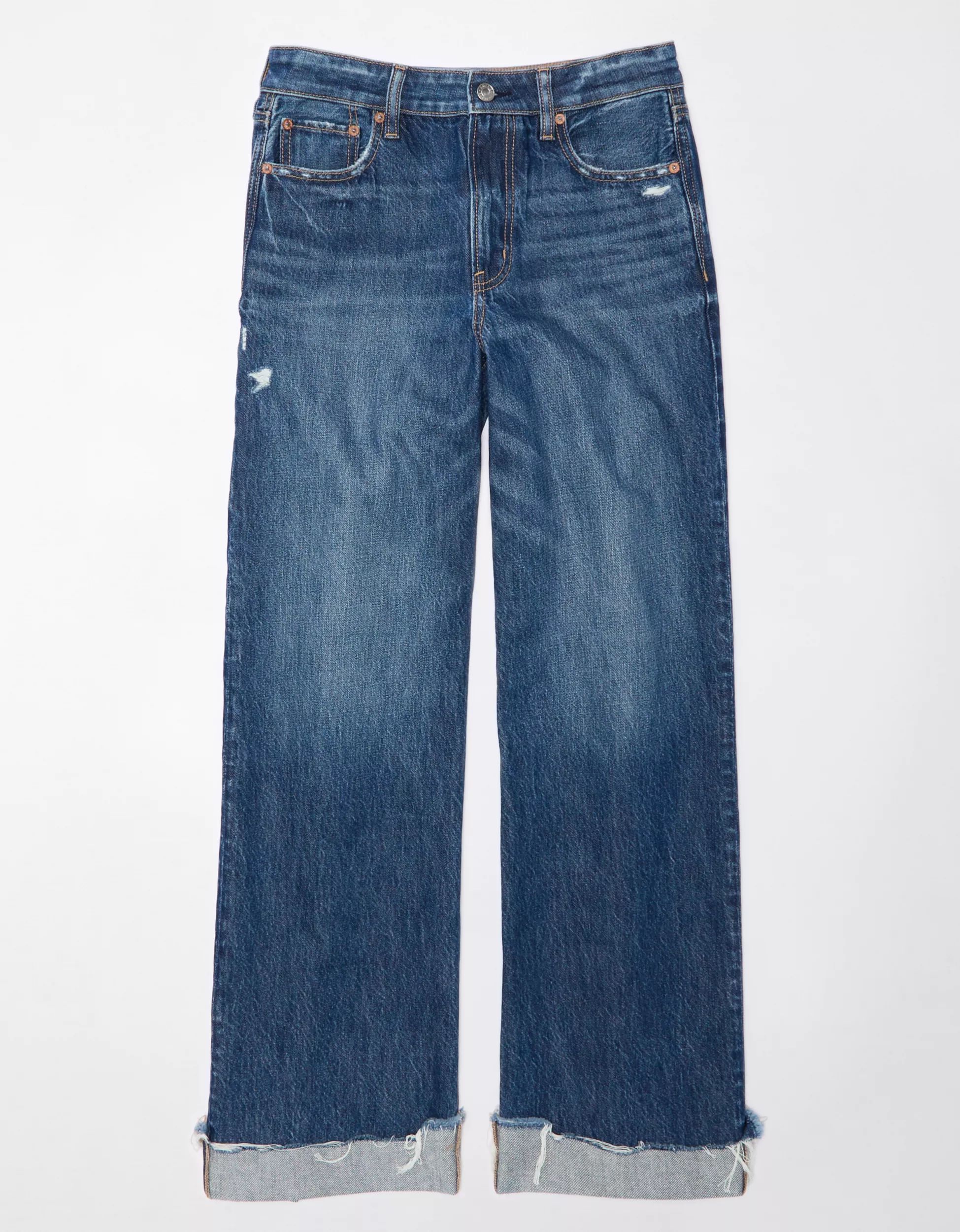 AE Super High-Waisted Baggy Wide-Leg Cuffed Jean | American Eagle Outfitters (US & CA)