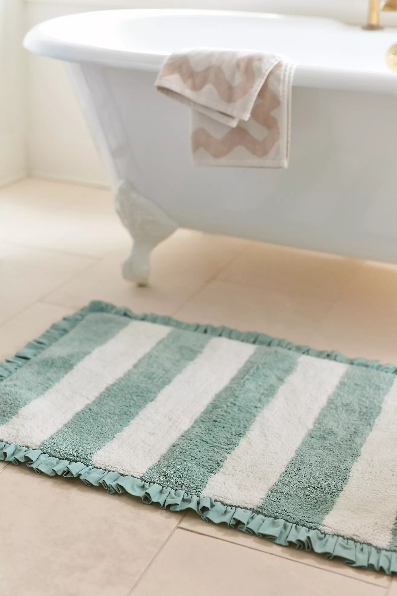 Maeve Ruffled Stripe Tufted Bath Mat | Anthropologie (US)