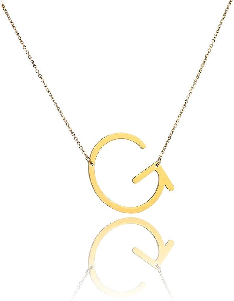 Initial Letter Necklace Gold Plated Stainless Steel Alphabet Sideways Personalized Necklace Name ... | Amazon (US)